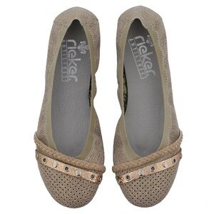 Rieker Women's Gold Round Toe Slip-On Ballet Flats